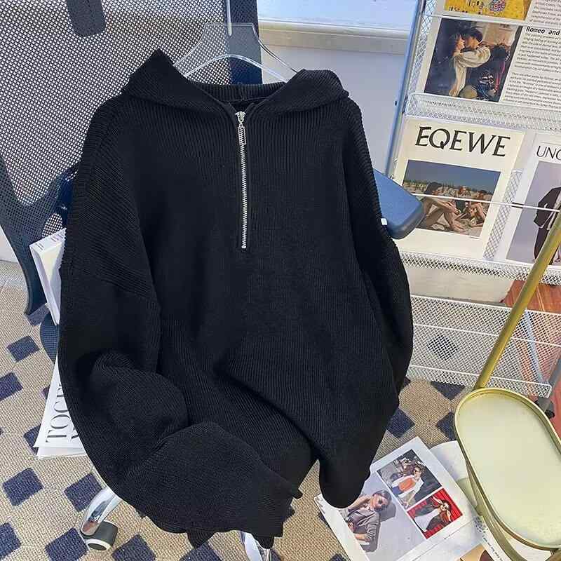 ニット メンズ ハーフジップ パーカー プルオーバー 秋冬 厚手 無地 ゆったり 長袖 トップス 普段使い デイリー