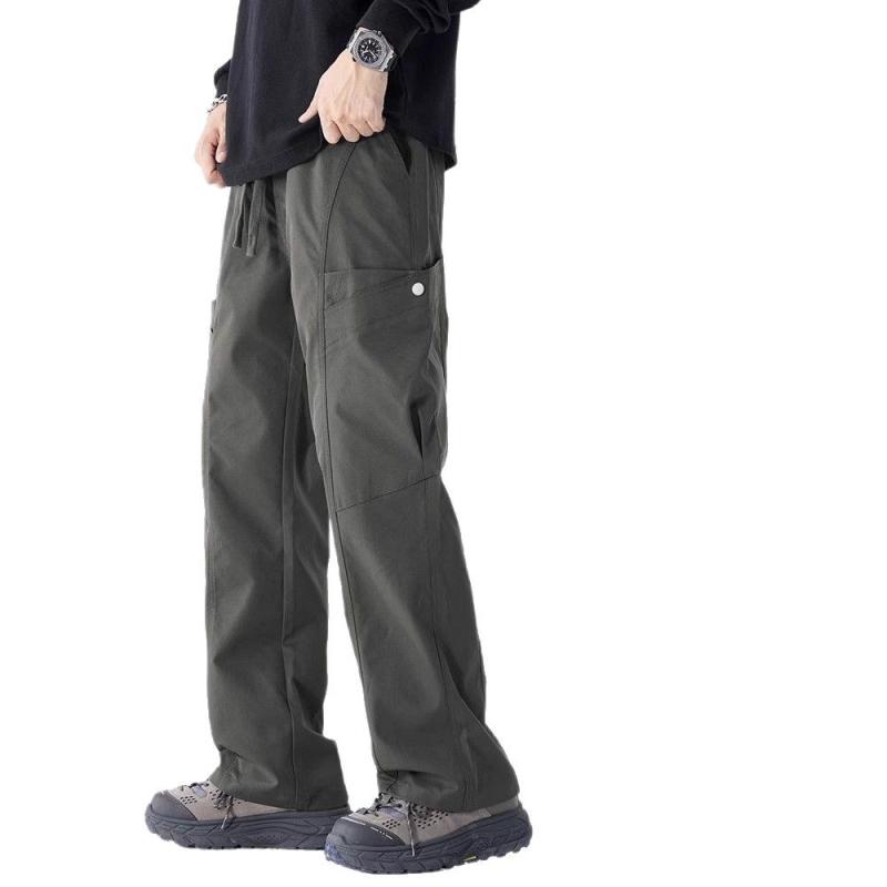 パンツ メンズ カーゴパンツ ワイドパンツ ストレートパンツ 男性用 ワークパンツ 薄手 無地 黒/茶色/緑 普段使い アウトドア
