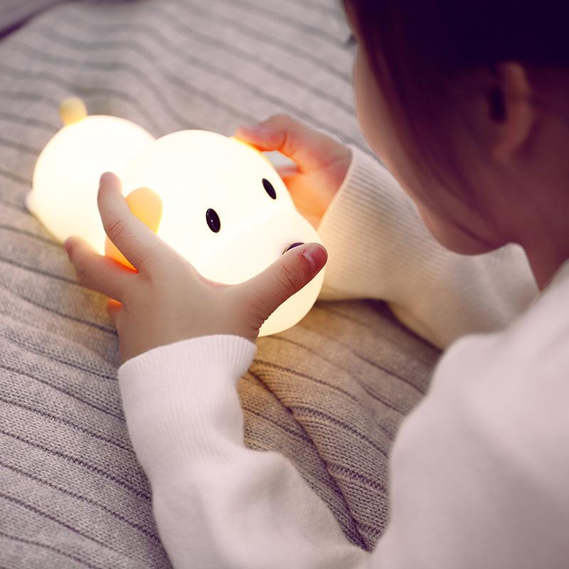 小夜灯 子供用 シリコン製 LED タッチ式 USB充電式 卓上ランプ 犬型 かわいい ギフト 白色