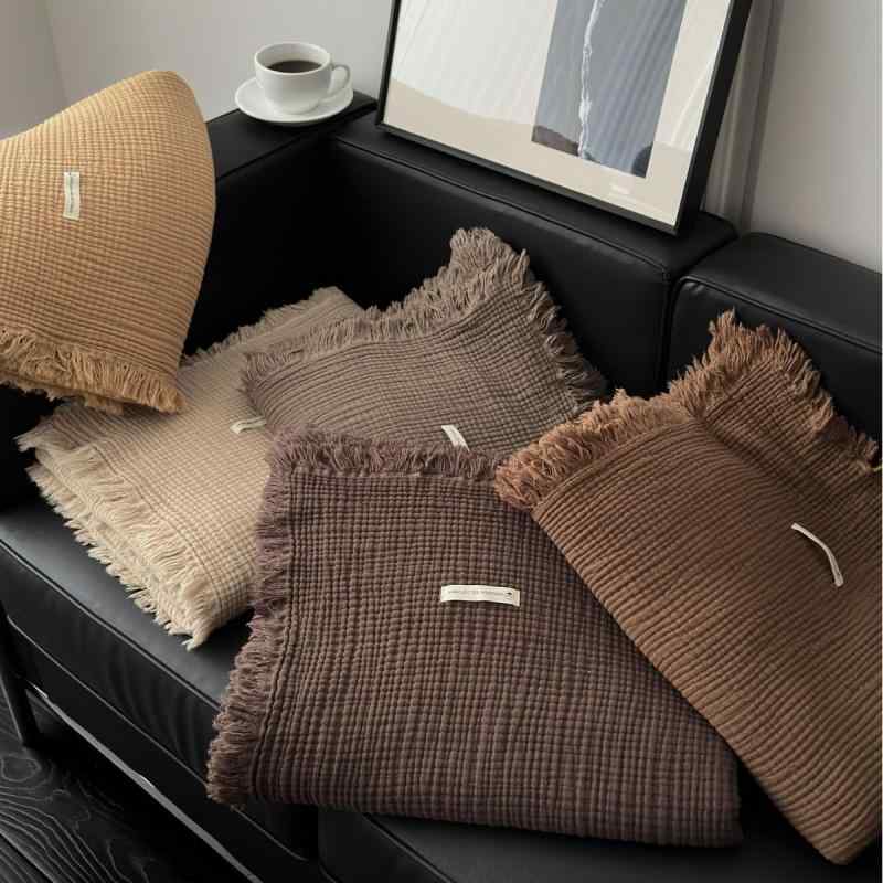 毛布 ブランケット 綿100％ 美ラード色 四層ガーゼ フリンジ付き ソファカバー ベッドスプレッド 寝具 黒茶 山核桃 豆蔻 カレー 陶泥 藏青 浅灰 130 170cm 150 200cm