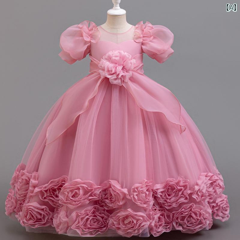 子供用ドレス 女の子 プリンセス 花柄 レース リボン チュール パーティー ピアノ 発表会 演奏会 フォーマル 誕生日 結婚式 春夏 秋冬 110cm 120cm 130cm 140cm 150cm 160cm
