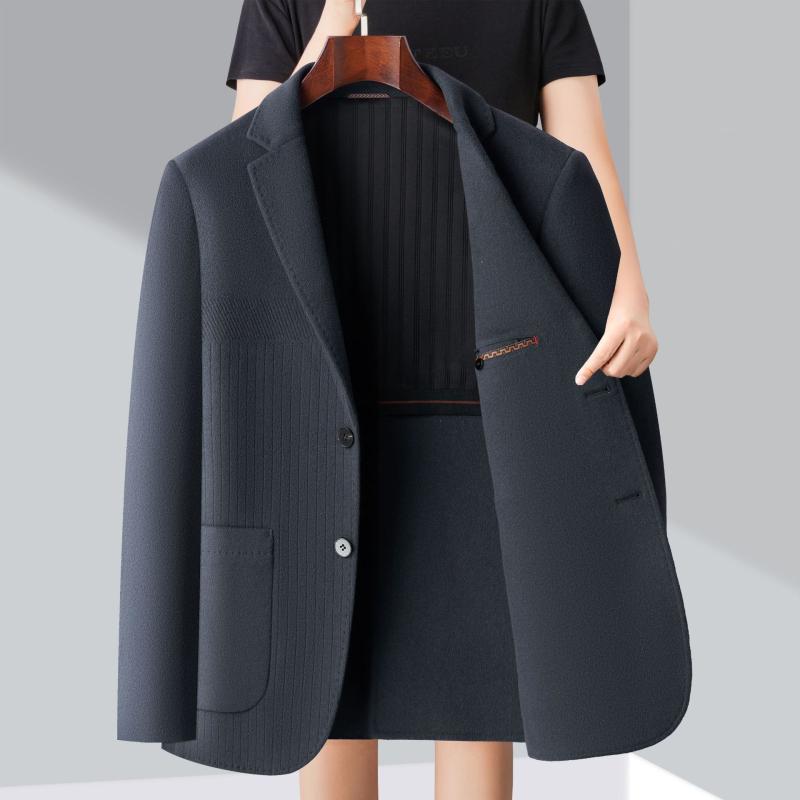 スーツ 男性用 ウール テーラードジャケット ビジネス カジュアル 厚手 冬 無地 黒 ブラック 紺 ネイビー ブラウン