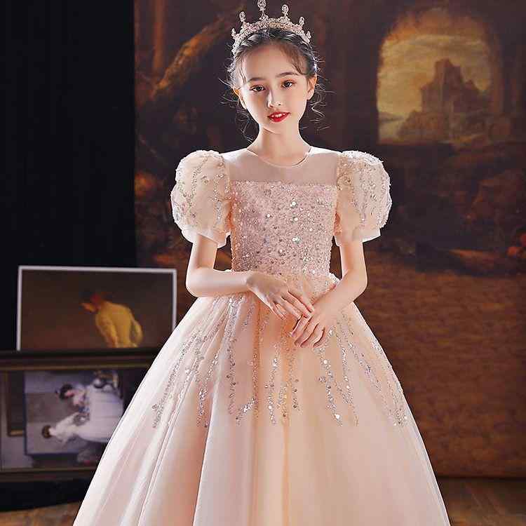 子供用フォーマルドレス 女の子 花柄 プリンセス ピアノ 発表会 演奏会 誕生日 パーティー シャンパン..