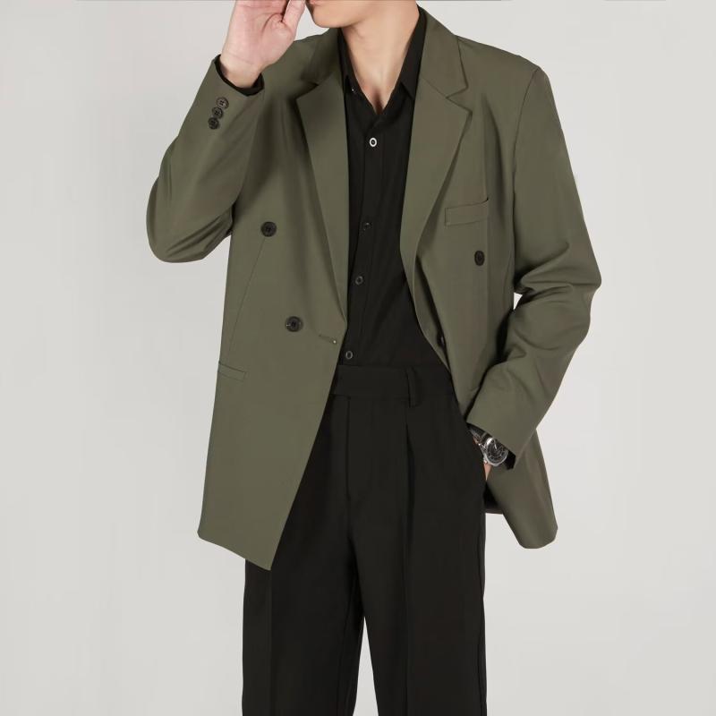 スーツ メンズ 男性用 テーラード 韓国風 ゆったり おしゃれ 高級感 秋冬 カジュアル 無地 ポリエステル グレー 灰緑 ブラック M L XL 2XL 3XL