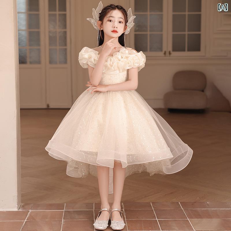 子供用ドレス ピアノ 発表会 結婚式 パーティー フォーマル 女の子 シャンパンゴー...