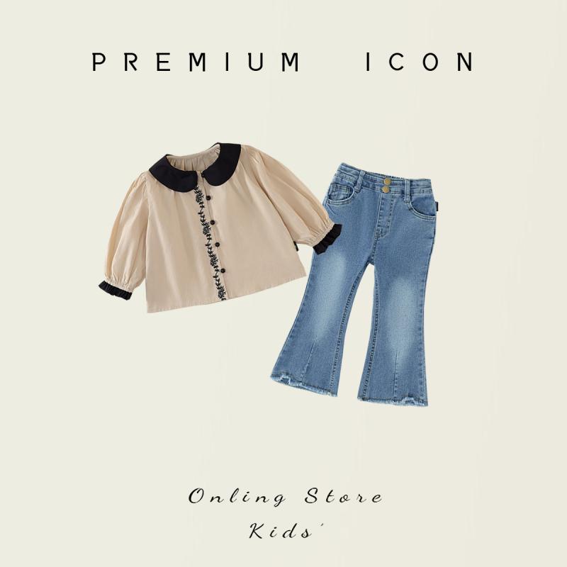 子供服 シャツ 長袖 女の子 刺繡 綿100％ ブラウス トップス パンツ セットアップ 春秋 カジュアル 普..