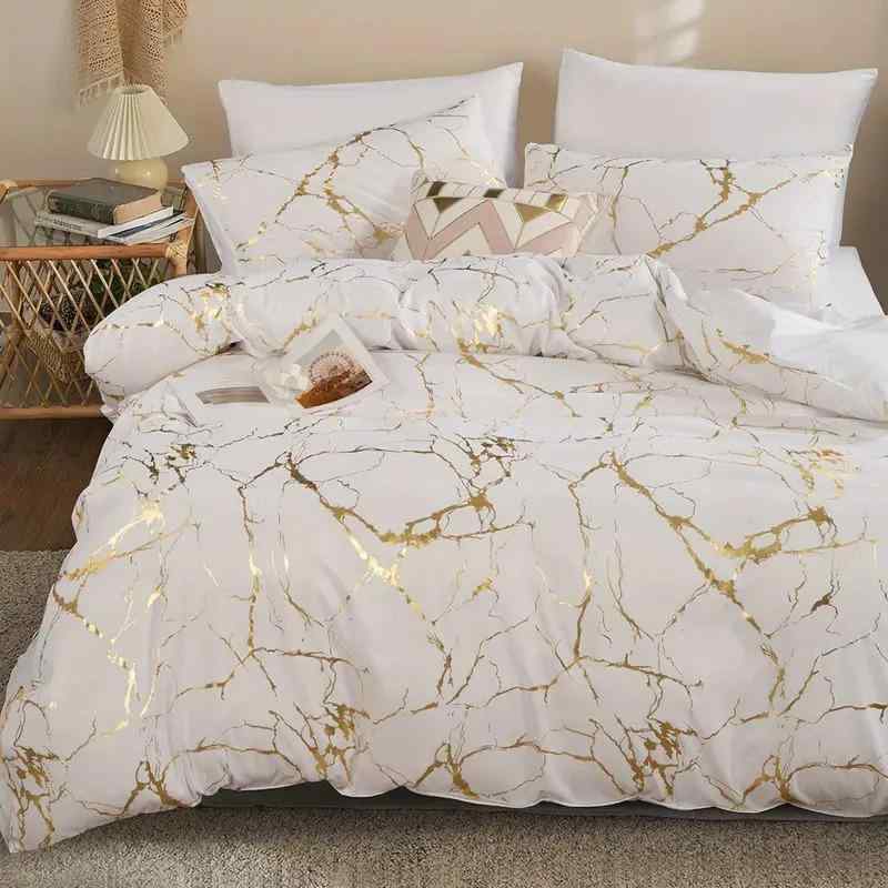 布団カバー 枕カバー 3点セット 大理石柄 寝具セット ベッドカバー ベッド用品 インポート ポリエステ..