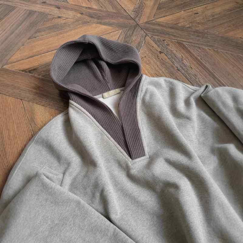 スウェット メンズ パーカー 春秋 ニット 切り替え デザイン ルーズ カジュアル トップス 灰色 黒色 ポリエステル(4.0)