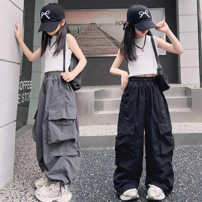 子供用タンクトップ パンツ セットアップ 春夏 女の子 中学生 高学年 スポーツウェア 速乾 150 160 ブラック グレー(4)