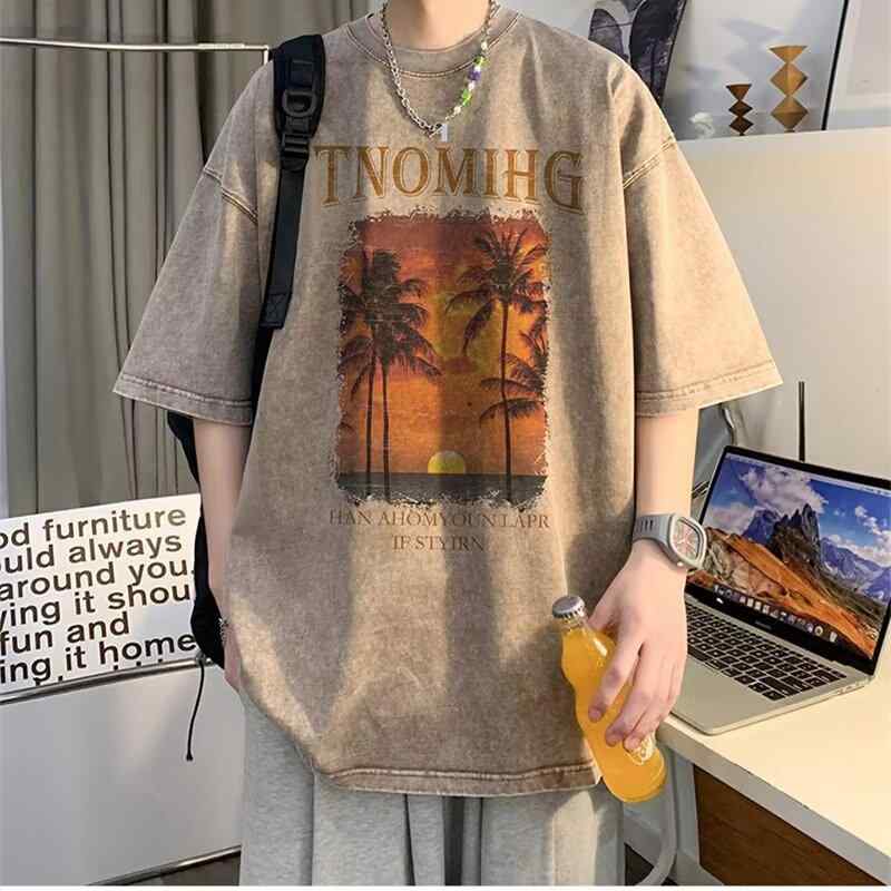T-Shirts - Tシャツ メンズ 半袖 コットン トップス ゆったり カジュアル プリント ブラック ブルー カーキ色