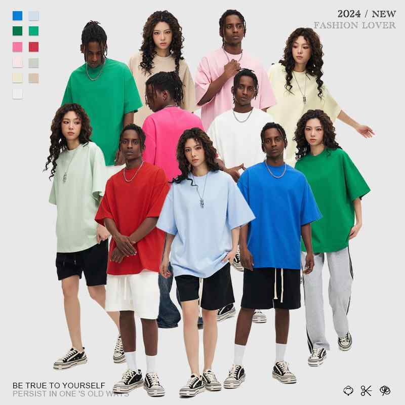 Tシャツ 男性用 ヘビーウェイト コットン トップス 無地 オーバーサイズ ドロップショルダー カットソー ブラック ホワイト カーキ グリーン グレー ブルー ピンク系 春夏 カジュアル