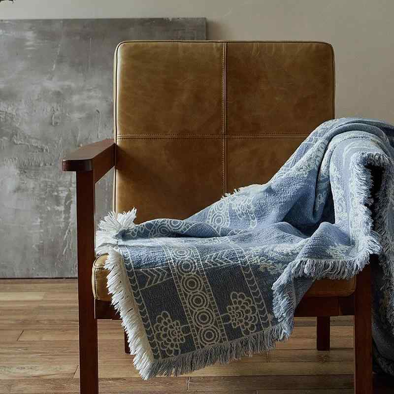 ブランケット 綿麻 織り柄 ジャカード 多機能 ひざ掛け ベッドカバー フリンジ付き 侘寂風 アフリカ ヨ..