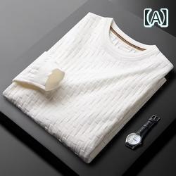 Tシャツ メンズ ニットセーター 秋冬 格子柄 コットン混紡 長袖 トップス カットソー 丸首 プルオーバー 厚手 あったか インナー カジュアル スタイル 普段使い