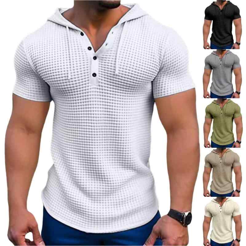 Long-Sleeved - Tシャツ メンズ 男性用 ワッフル サマー ビーチ 半袖 パーカー プルオーバー トップス スリムフィット 普段使い アウトドア 部屋着