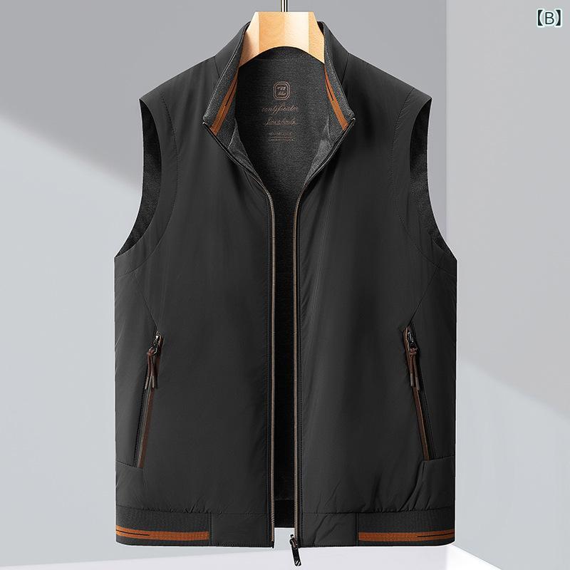 ベスト 男性用 アウター 春秋 カジュアル アウトドア フィッシング 釣り チョッキ 薄手 中綿入り 両面着用 ノースリーブ トップス