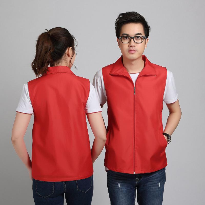 ベスト 男性用 ワークウェア 団体 作業服 ポリエステル 無地 レッド ブラック ブルー オレンジ グリーン イエロー 春夏 秋冬