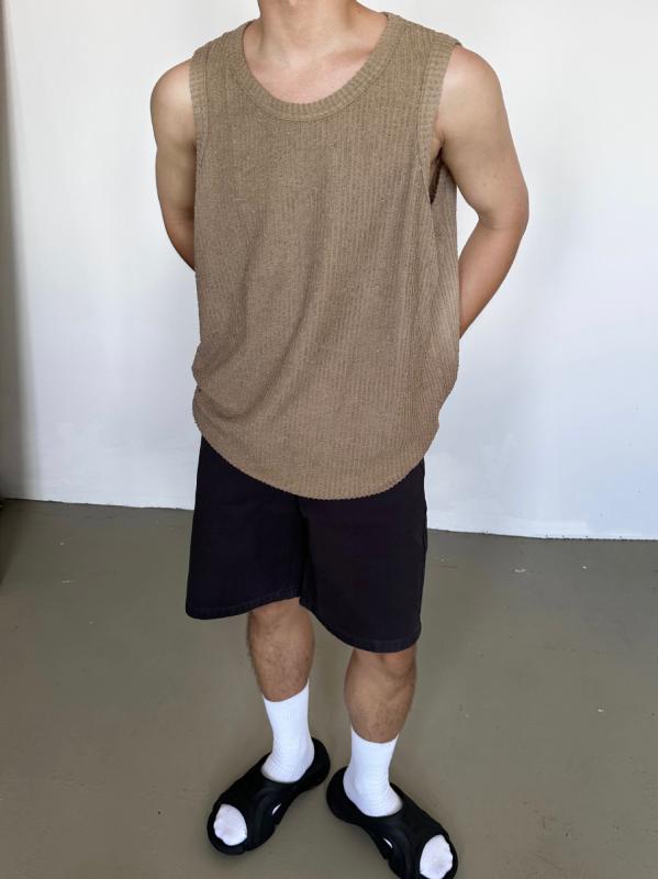 Tシャツ メンズ タンクトップ カットソー ノースリーブ 無地 ポリエステル 薄手 ルームウェア 部屋着 普段使い ブラック ホワイト カーキ(4)