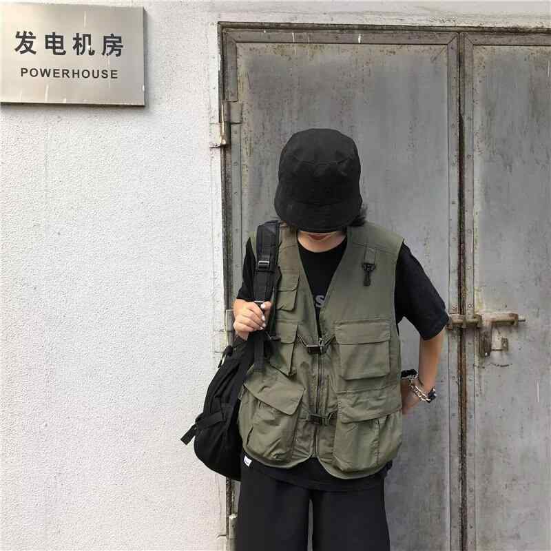 ベスト 男性用 フィッシングベスト ミリタリー 多機能 ツールベスト アウター トップス ヒップホップ ストリート ダンス 無地 ブラック 黒色 グリーン ポリエステル(4)