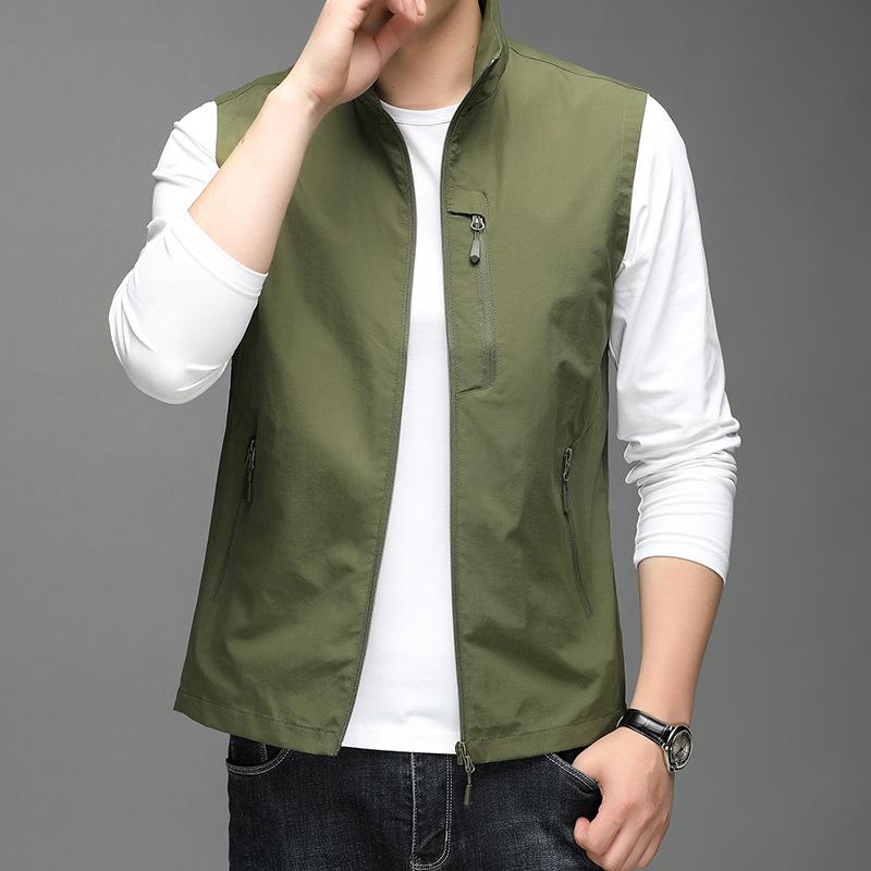 ベスト 男性用 カジュアル ポリエステル トップス 無地 春秋 カーキ色 紺色 黒色 軍緑色