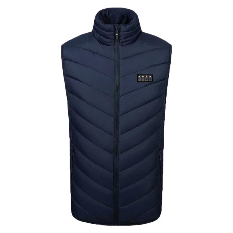 ベスト 男性用 スマート発熱 seventeen 立襟 中綿 USB電気加熱 温度調整 保温 黒 ブラック 紺 ダークブルー