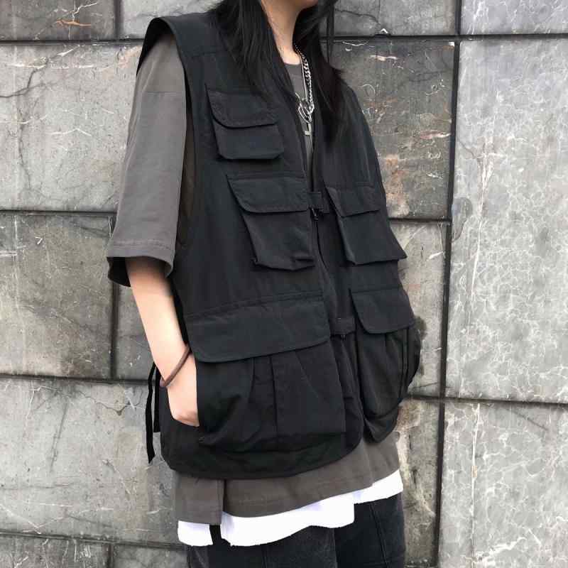 ベスト 男性用 作業着 ゆったりサイズ ワークベスト コットン混紡 ポケット付き ブラック系 カジュアル