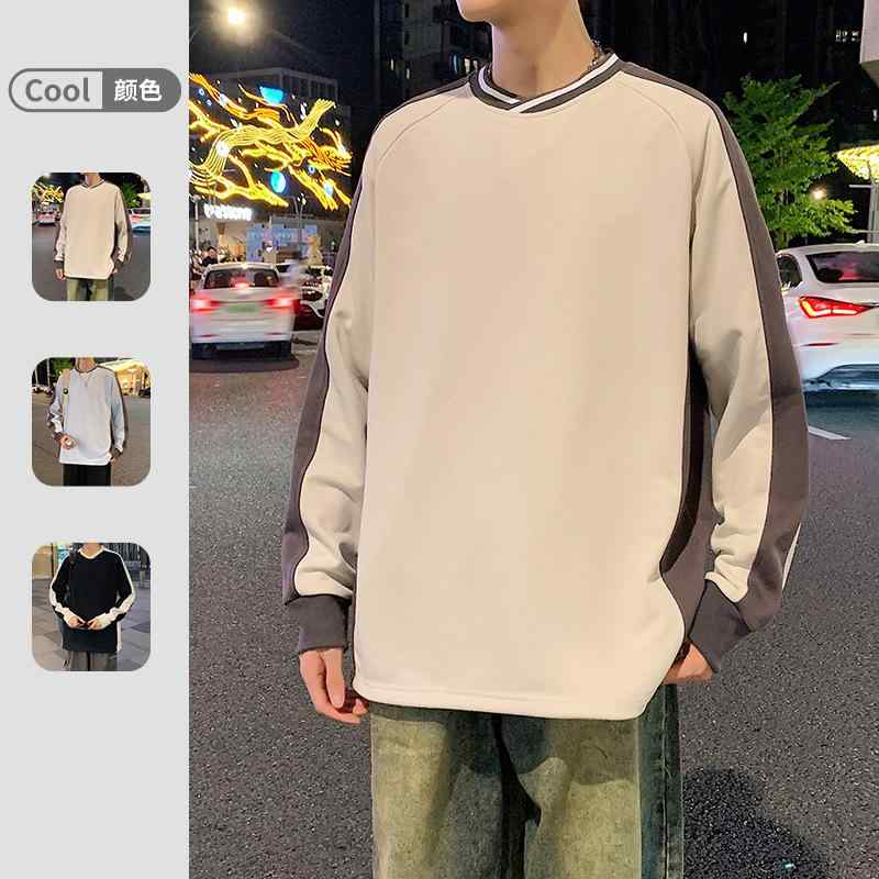 乐天商城 - Tシャツ メンズ トレーナー ラウンドネック 長袖 無地 接触冷感 伸縮性 普段使い 薄手 部屋着 トップス カットソー 浅灰色 ブラック 天藍色