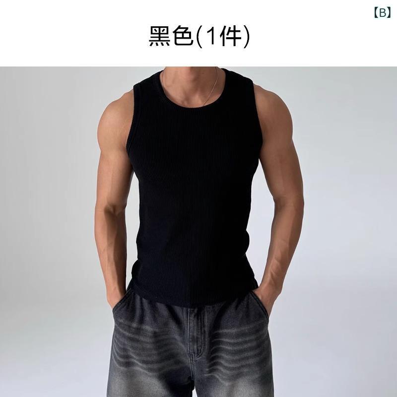 タンクトップ メンズ 男性用 スポーツ トレーニング 伸縮性 ポリエステル 無地 ノースリーブ Tシャツ トップス ホワイト ブラック 春夏