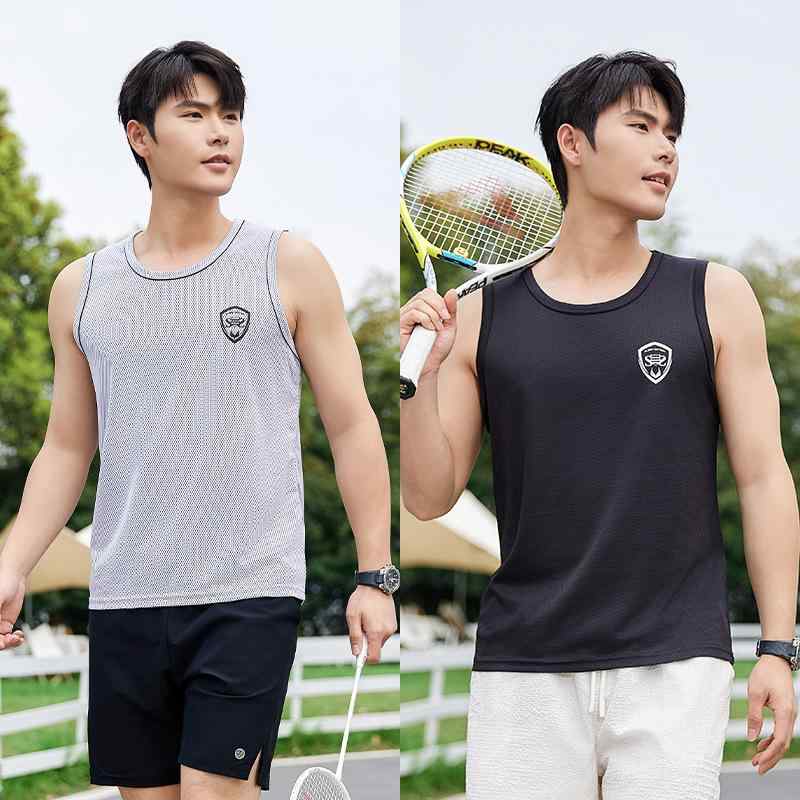 タンクトップ メンズ 男性用 スポーツウェア 接触冷感 吸湿速乾 高弾性 トレーニング ランニング ウェア 薄手 ルーズフィット グレー ホワイト ブラック エメラルドグリーン