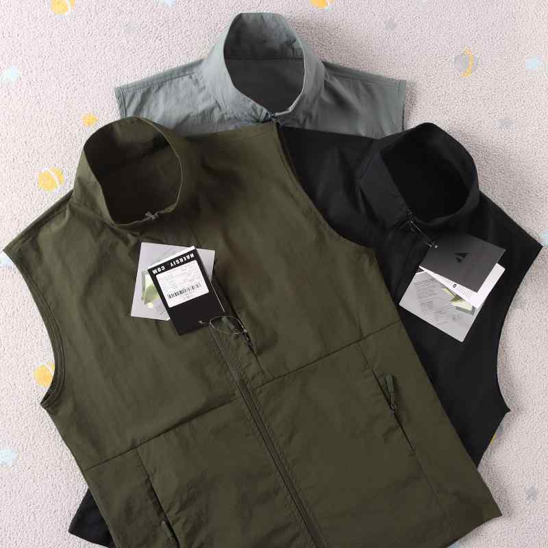 ベスト 男性用 アウトドア 防撥水 スタンドカラー スポーツ ミリタリー カジュアル ナイロン チョッキ ..