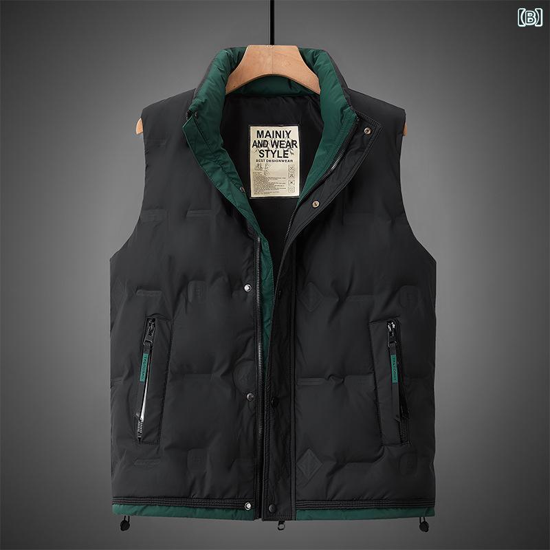 ダウンベスト メンズ 男性用 秋冬 立襟 防寒 あったか ノースリーブ 羽織り アウター チョッキ ポリエステル