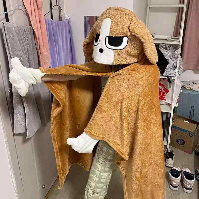 Patterned - 毛布 レディース ルームウェア かわいい 犬柄 フード付き ブランケット オフィス 昼寝 膝掛け 学生寮 秋冬 もこもこ ショール ひざかけ 防寒 あったかグッズ