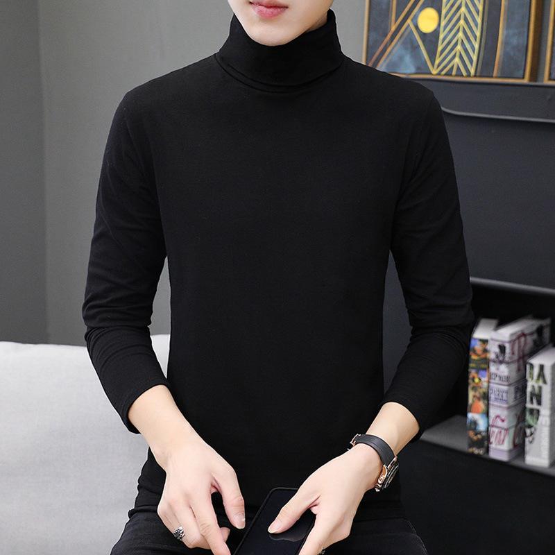 Spain （Clubs） - Tシャツ メンズ 男性用 長袖 トップス 秋冬 ハイネック スリム 綿95% カットソー 厚手 無地 白 黒 グレー 紺色 カーキ ワインレッド ダークグレー