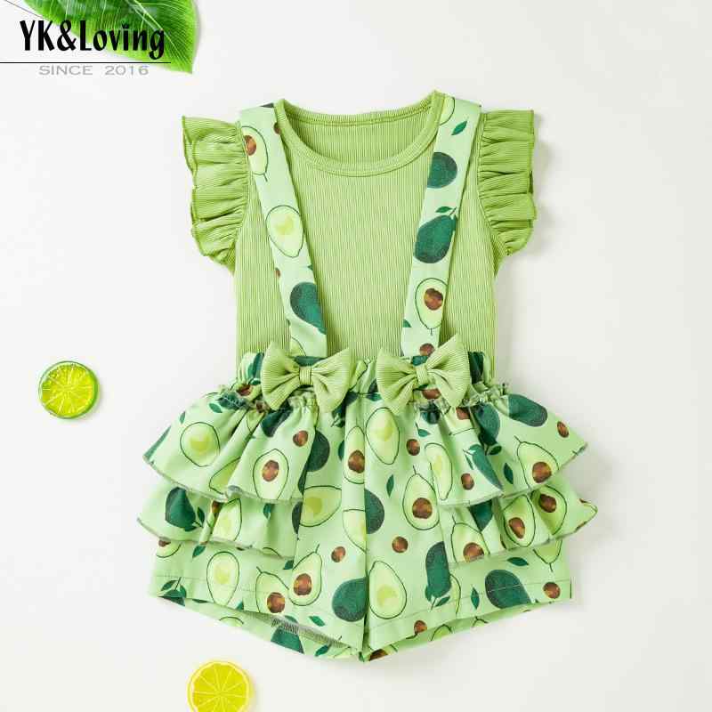 キッズ ベビー服 上下セット Tシャツ ノースリーブ アボカド柄 サロペット 2点セット 綿 幼児 女の子 ..