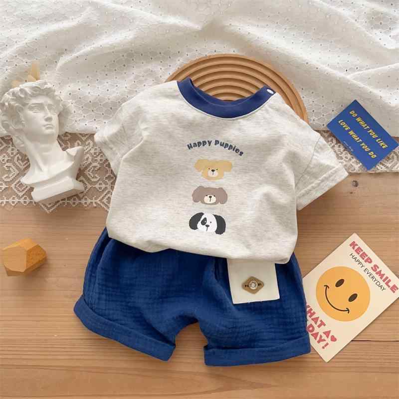 ベビー服 男の子 上下セット 70 80 90 100 春夏 薄手 半袖Tシャツ 短パン ハーフパンツ 綿100% かわいい 韓国風 おしゃれ