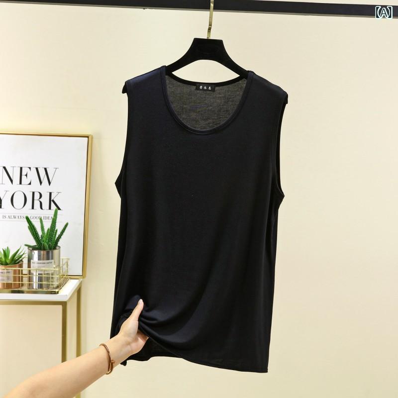 タンクトップ メンズ 男性用 Uネック モダール 夏 薄手 ノースリーブ 部屋着 インナー トップス ゆったり 無地 黒 白