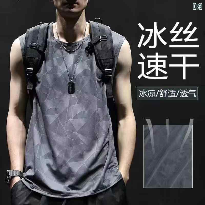 タンクトップ メンズ 男性用 夏用 薄手 メッシュ スポーツ カジュアル 汗染み防止 トレーニングウェア ノースリーブ 黒 ブラック グレー ポリエステル