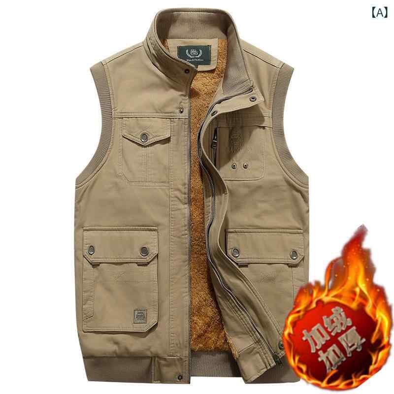 ベスト 男性用 中綿入り 裏起毛 シニア 紳士服 秋冬 コットン100% ポケット付き カーキ色 アーミーグリーン L XL 2XL 3XL 4XL 5XL shadowtail-10681205 シャドーテール サンプル画像2