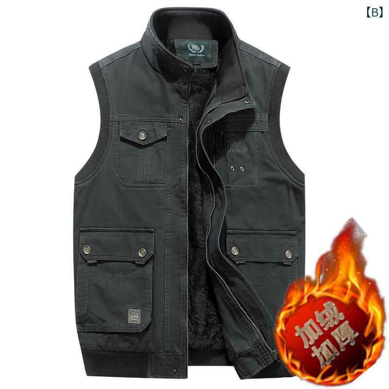 ベスト 男性用 中綿入り 裏起毛 シニア 紳士服 秋冬 コットン100% ポケット付き カーキ色 アーミーグリーン L XL 2XL 3XL 4XL 5XL shadowtail-10681205 シャドーテール サンプル画像3