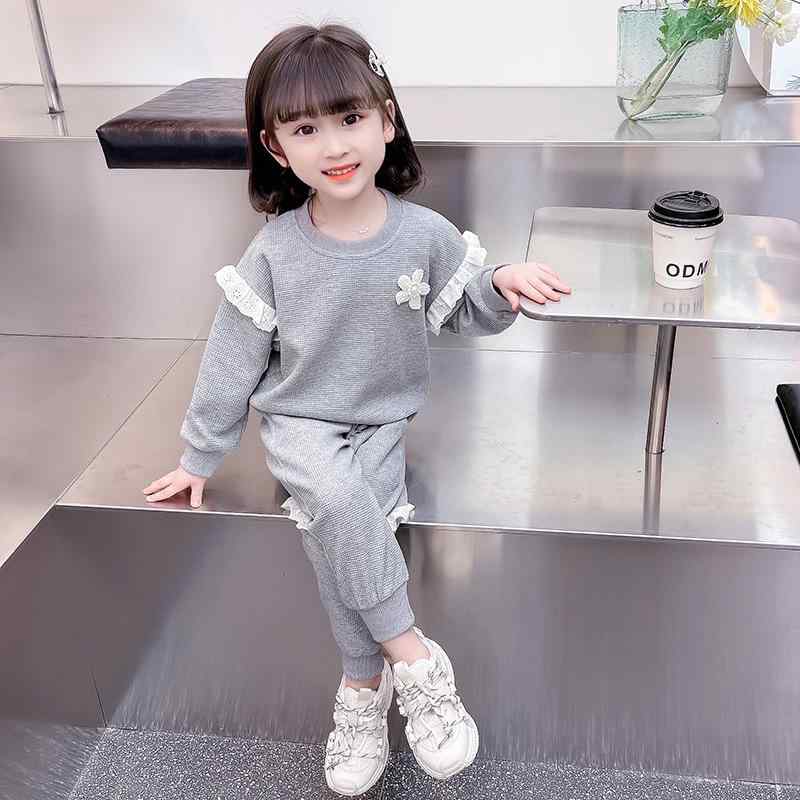 子供用ジャージ 上下セット 女の子 秋物 裏起毛 花柄 ガールズ スウェット 2点セット 普段着 部屋着 グレー 90cm 100cm 110cm 120cm 130cm 140cm 150cm