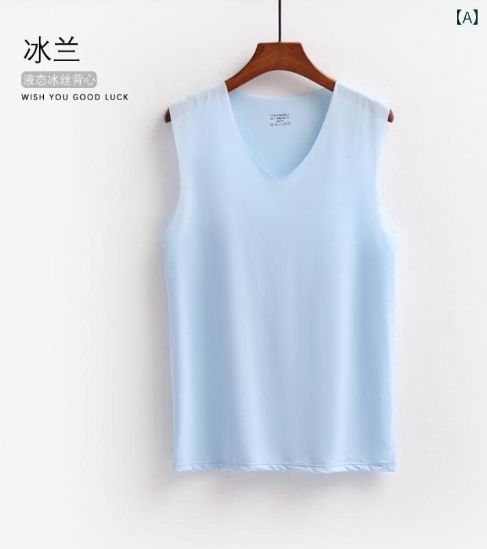 タンクトップ メンズ 男性用 ポリエステル Vネック 超薄型 接触冷感 ノースリーブ Tシャツ 吸湿速乾 スポーツ インナー