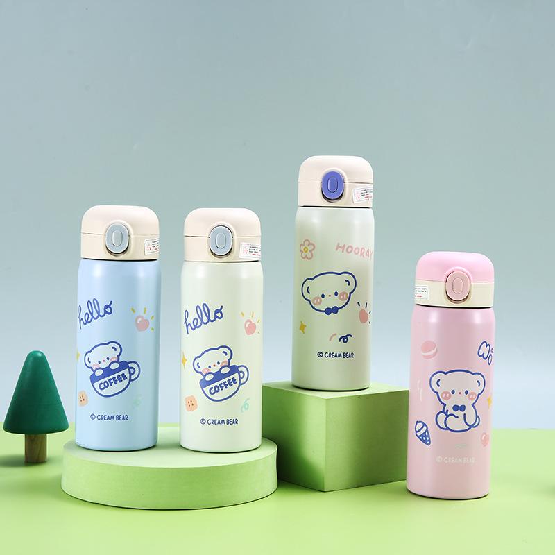 水筒 レディース かわいい クマ ストロー付き ステンレス マグボトル 350ml 450ml 保温 保冷 学生 ギフ..