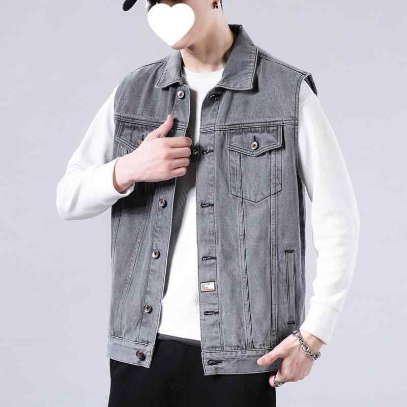 デニムベスト メンズ Gジャン 男性用 トップス ノースリーブ ジャケット カジュアル ゆったり 浅青色/灰色 春秋