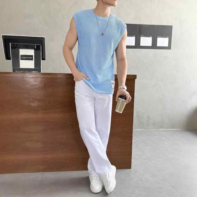 タンクトップ メンズ ポリエステル 無地 スポーツウェア ノースリーブ Tシャツ ルームウェア 普段使い ブラック カーキ ネイビー 浅緑 浅青 S M L XL XXL(4)