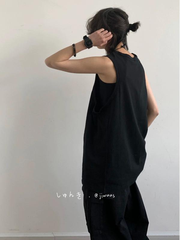 タンクトップ メンズ レディース 夏物 ノースリーブ コットン 混紡 無地 レトロ 普段使い 部屋着 接触..