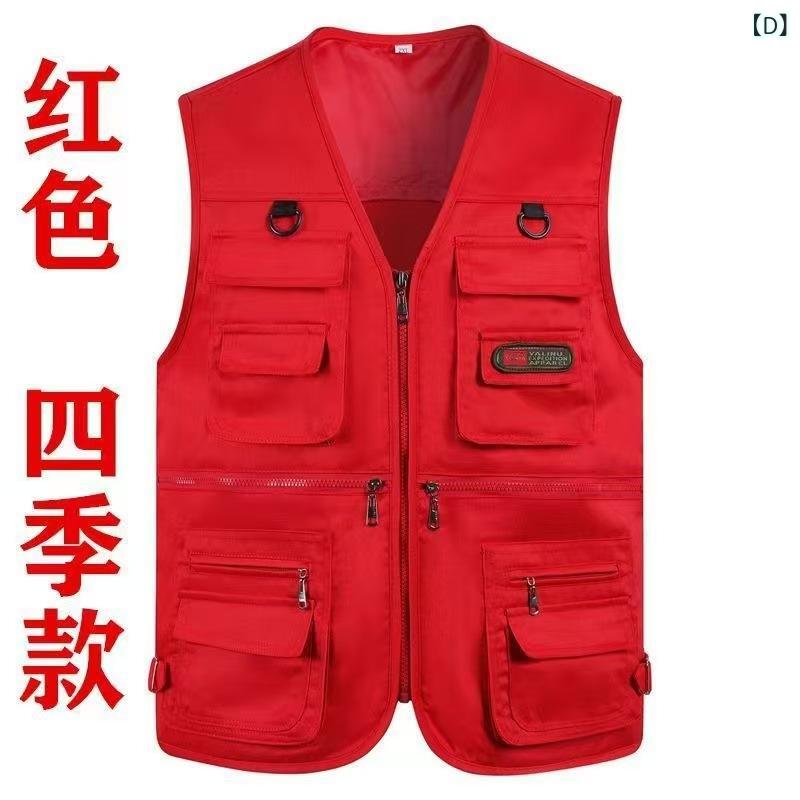 ベスト 男性用 メッシュ 多ポケット 春夏秋冬 釣り チョッキ カジュアル ポリエステル