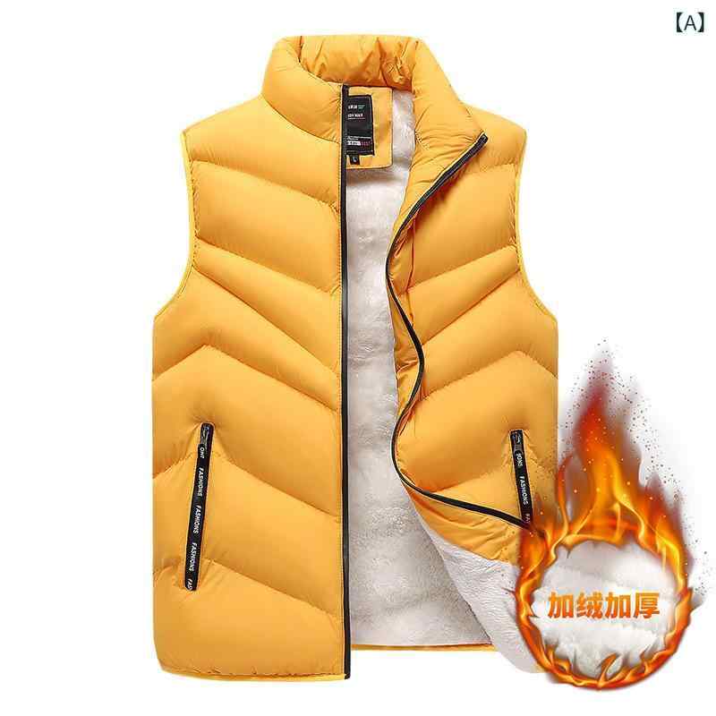ベスト 男性用 ボア フリース 裏起毛 防寒 暖かい チョッキ 大きいサイズ ゆったり 立ち襟 秋冬 ポリエステル 黄色 黒 オレンジレッド