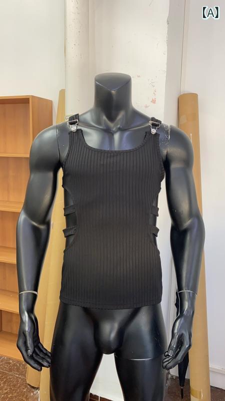 タンクトップ メンズ 男性用 ノースリーブ Tシャツ 接触冷感 伸縮性 無地 薄手 欧美風 ストリート スポーツ 普段使い ブラック 黒