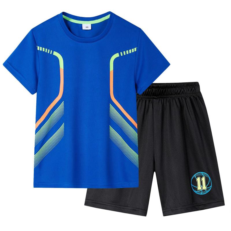 子供用スポーツウェア 上下セット 男の子 半袖Tシャツ ハーフパンツ 伸縮性 吸湿速...