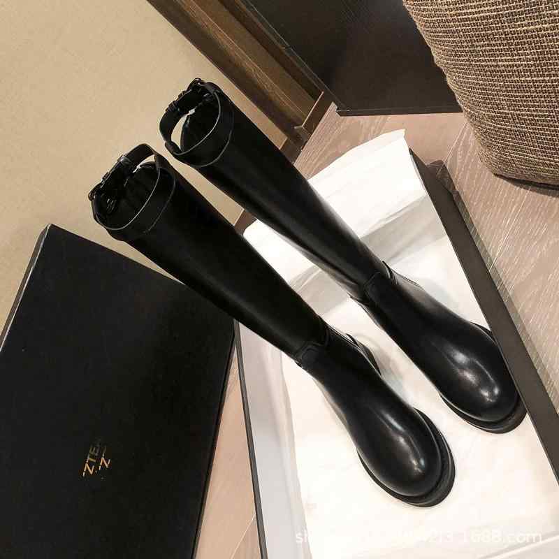 ブーツ レディース 騎士ブーツ 本革 厚底 ロングブーツ イングランド風 高筒ブーツ 女性用 ブラック 無地 秋冬
