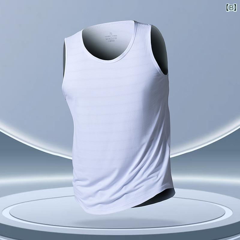 タンクトップ メンズ 男性用 夏用 接触冷感 ノースリーブ Tシャツ 伸縮性 スポーツ トレーニング ウェア ジム ランニング インナー 薄手 無地 黒 白 紺